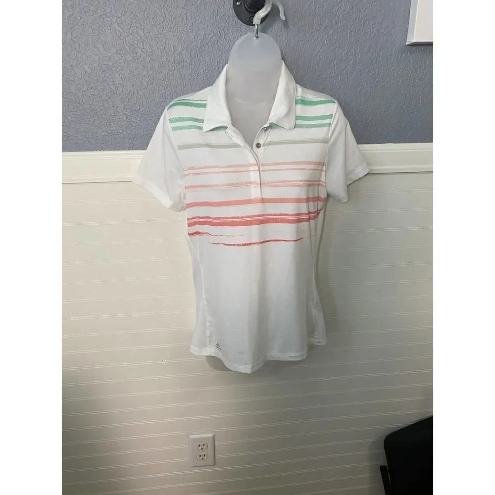 Adidas White Stripe Collared Short Sleeve Shirt